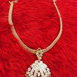 Anujeet Fashion Hub Gold-Plated American Diamond Studded Necklace-image-43