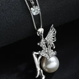Shining Diva Fashion Silver-Toned & White Silver-Plated Necklace-17