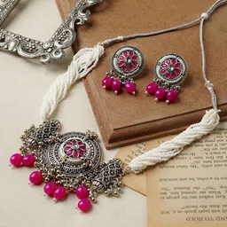 TEEJH Satyavati Oxidised Stone-Studded & Beaded Jewellery Set-79