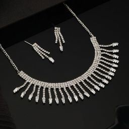 Aadvik Designs Silver-Plated Stone Studded Necklace & Earrings-image-14
