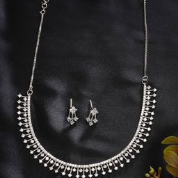ZENEME Rhodium-Plated Cubic Zirconia & American-Diamond Studded Jewellery Set-image-36