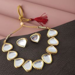 LUCKY JEWELLERY Gold-Plated White Kundan Studded Jewellery Set-image-46