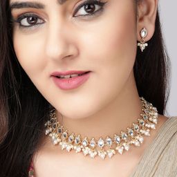 Rubans Woman Gold-Plated White Kundan-Studded & Beaded Handcrafted Necklace Set-33