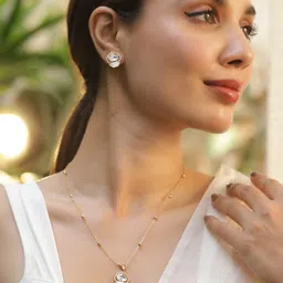 Rubans 22KT Gold Plated Polki Stone Studded Intricate Necklace Set-65