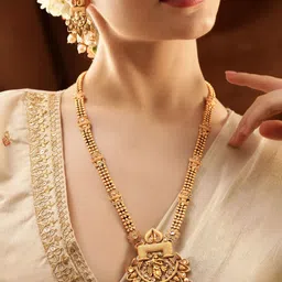 Rubans Gold-Plated Stone-Studded Pearl Drop Beaded Temple Jewellery Set-3