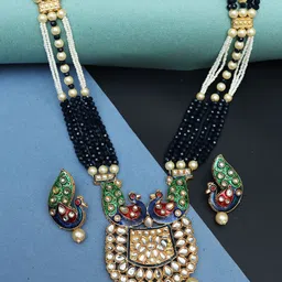 Ozanoo Gold-Plated Kundan-Studded & Beaded Jadau Jewellery Set-picture-6