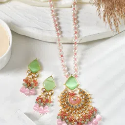 DASTOOR Gold-Plated Kundan-Studded Necklace & Earrings-picture-1