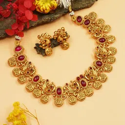GRIIHAM Gold-Plated AD Stone Studded Classic Necklace set-image-5
