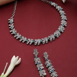 ZENEME Silver Plated Cubic Zirconia Necklace and Earrings-55