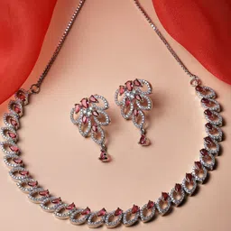 ZENEME Rhodium-Plated American Diamond Jewellery Set-11
