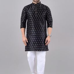 VILLAIN Geometric Woven Design Mandarin Collar Straight Kurta With Pyjama-image-41