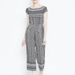 DODO & MOA Women Black & White Printed Basic Jumpsuit-18