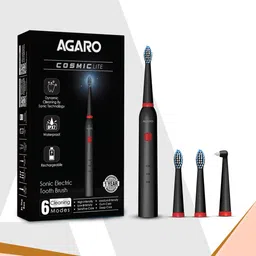 Agaro Cosmic Lite Sonic Tooth Brush with 6 Modes & 3 Brush Heads - Black-48