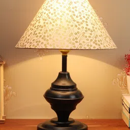Foziq Cream & Black Printed Metal Table Lamp-17