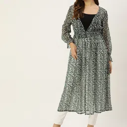 ROVING MODE Floral Printed Georgette Longline Shrug-34