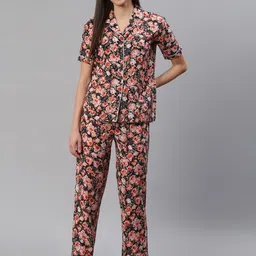 Cation Women Black & Red Floral Printed Night suit-image-83