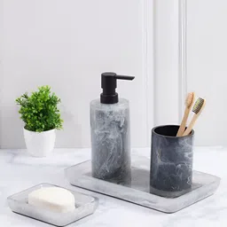 OBSESSIONS Black & White 4 piece Abstract Polyresin Bath Accessories Set-10