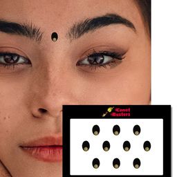 Comet Busters 10 Pcs Embellished Reusable Oval Designer Bindis - Black image 3