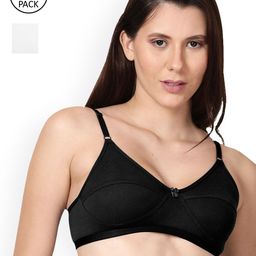 Shyaway Pack Of 2 Black & White Cotton Bra-image-17