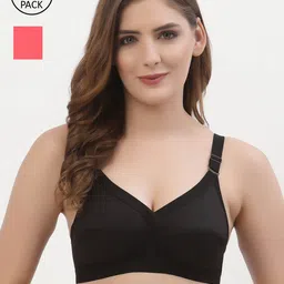 Floret Pack of 2 Black & Red Non Wired Full Coverage Cotton Everyday Bra-22