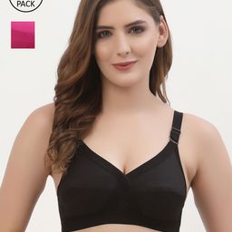Floret Women pack of 2 Non Padded Black & Magenta Bra-picture-28
