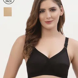 Floret Pack of 2 Black & Nude Colored Non Wired Full Coverage Cotton Everyday Bra-image-65