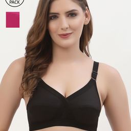 Floret  Black & Magenta Pack of 2 Non-Wired Non-Padded Everyday Bras-42