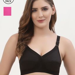 Floret Women Pack of 2 Black & Pink Non Wired Full Coverage Everyday Bra-23