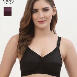 Floret Pack of 2 Black & Burgundy Non Wired Full Coverage Everyday Bra-51