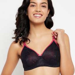 Clovia Black & Pink Floral Non Wired Full Coverage T-shirt Bra-image-40