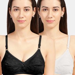 Sonari Women Pack of 2 White & Black Floral Embroidered Non-Padded Pure Cotton Bra-picture-24
