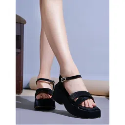Shoetopia Smart Casual Black Wedges Heels for Women-picture-23