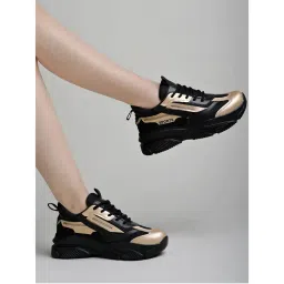 Shoetopia Smart Casual Comfortable Black & Gold Sneakers-picture-12