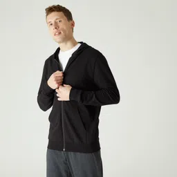 Men Sweatshirt With Hood and Zip 100 For Gym- Black-image-91