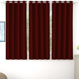 Story@Home Faux Silk Solid Solid 300GSM Maroon Room Darkening Blackout Window Curtain - Set Of 3-image-86