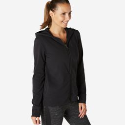 domyos Women's Sweatshirt Hoodie Jacket For Gym 100- Black-picture-4