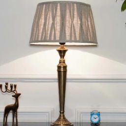 kapoor lampshades Cherosi Beige Cotton Shade Night Lamp With Metal Base-picture-4