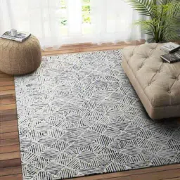 imperial knots Ivory Wool Geometric 7.6 x 5.4 Feet Hand Tufted Carpet-picture-0