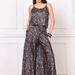 Chanting Blue Printed Shoulder Straps Top With Palazzo-16