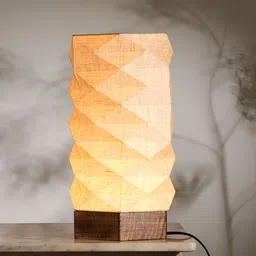 FIG LumiHexa Beige & Brown Textured Wooden Cylindrical Shaped Table Lamp with Bulb-picture-10