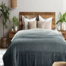 GAPU & BALY Grey & Blue Striped Microfiber 300 GSM AC Room Single Bed Blanket-image-33
