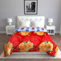 Aura Red & Yellow Floral Fleece Mild Winter 300 GSM Double Bed Blanket-image-34