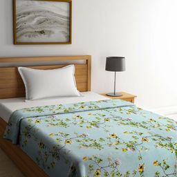 Aura Blue & Yellow Floral Microfiber AC Room 120 GSM Single Bed Blanket-image-51