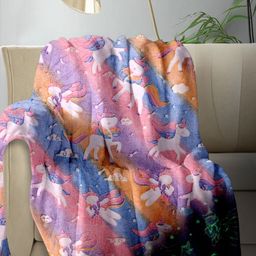 Aura Blue & Orange Abstract Fleece AC Room Single Bed Blanket-24