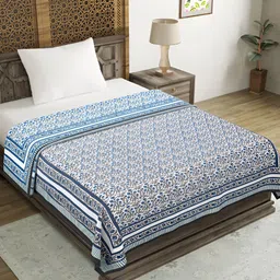 BLOCKS OF INDIA Blue & White Floral Cotton AC Room 150 GSM Bed Dohar-image-38