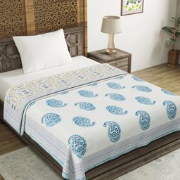 BLOCKS OF INDIA White & Blue Ethnic Motifs AC Room 150 GSM Single Bed Dohar-image-46