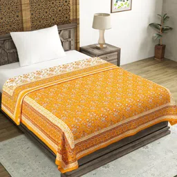 BLOCKS OF INDIA Yellow & White Ethnic Motifs AC Room 150 GSM Cotton Single Bed Dohar-image-61