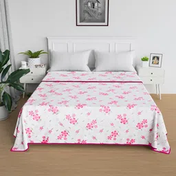 Kuber Industries White & Pink Floral Cotton AC Room 150 GSM Double Bed Blanket-image-72