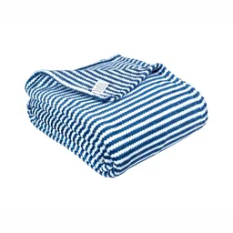 bsb home Blue & White Striped Fleece AC Room 300 GSM Double Bed Blanket-57