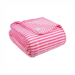 bsb home Pink & White Striped Fleece AC Room 300 GSM Double Bed Blanket-image-34
